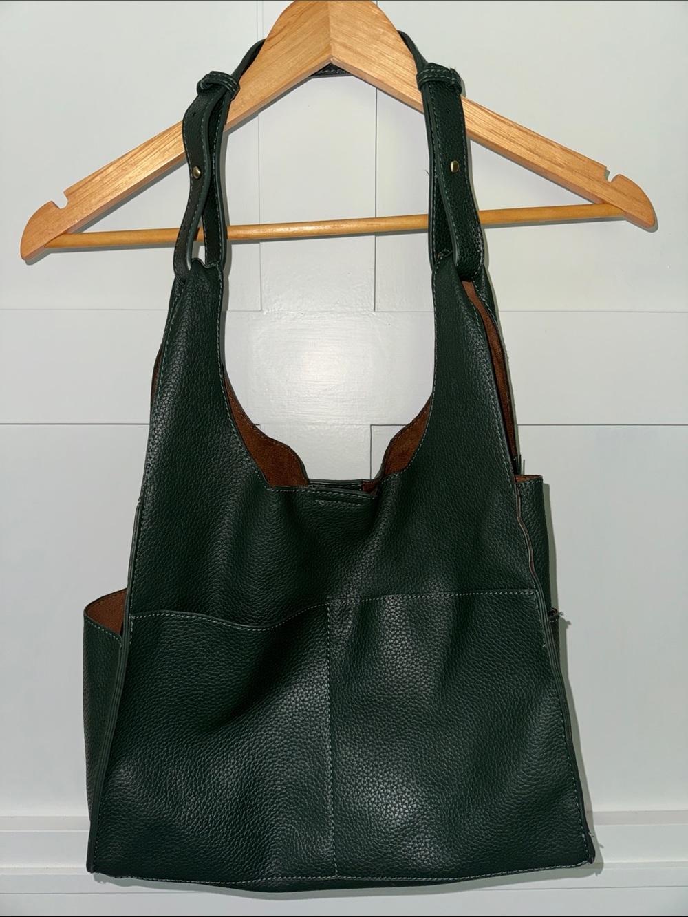 Anthropologie Dark Green Pebbled Leather Shoulder Bag